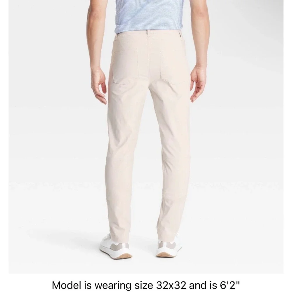 All In Motion Mens 360 Lifestyle Slim Fit 5-Pocket Pants Beige 30x30 UPF 50+